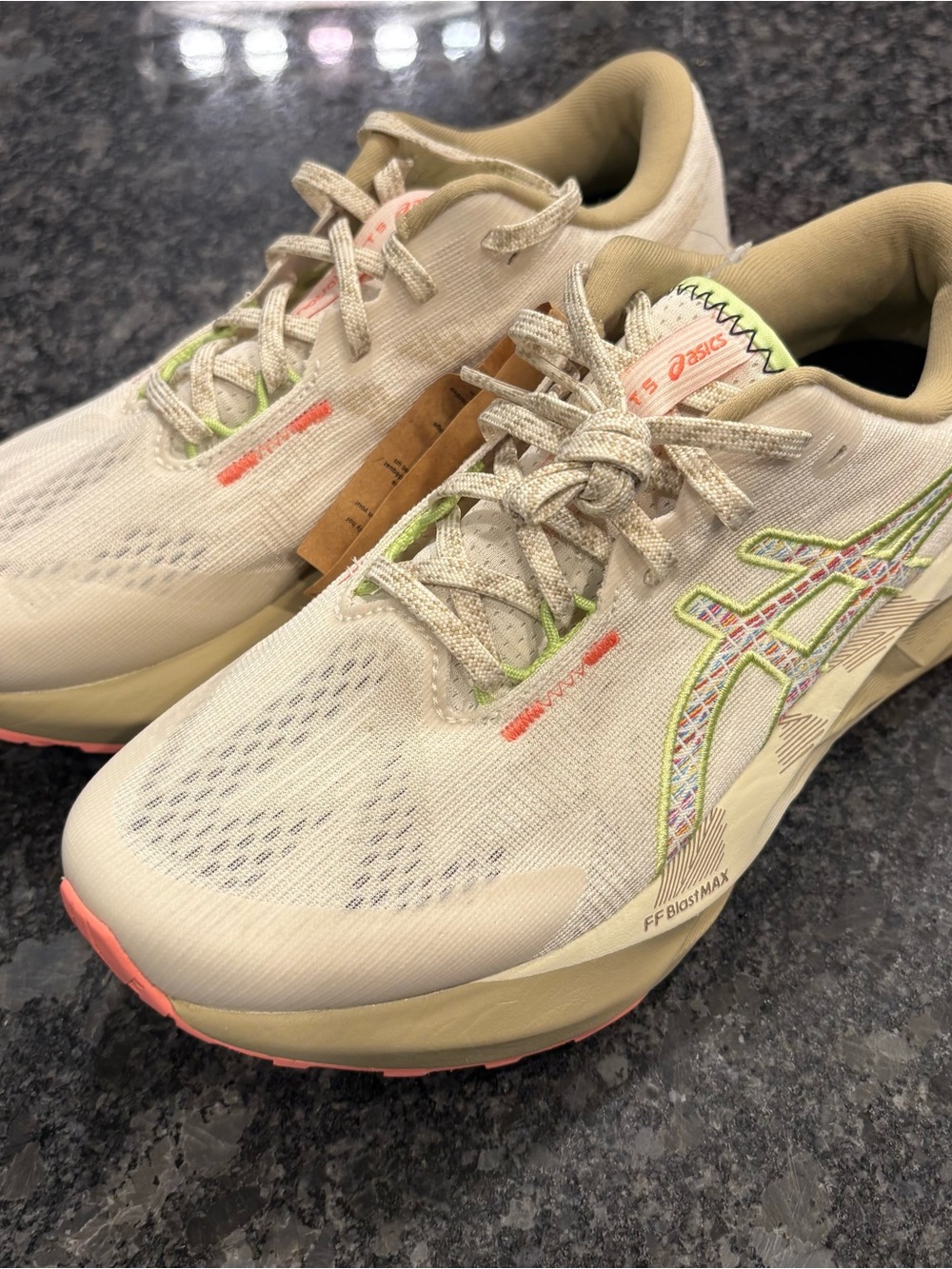 ASICS Women's Beige Running Shoes with Coral and Lime Accents